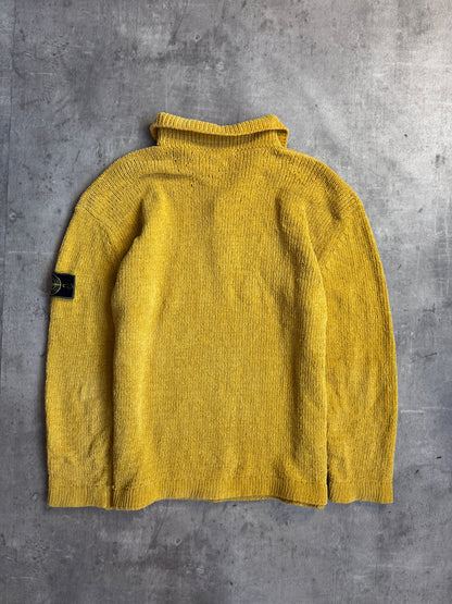 S/S 1997 Stone Island Sunshine Yellow Chenille Button Up Knit Sweater