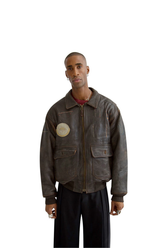 Avirex Distressed Patch Leather Flight Jacket