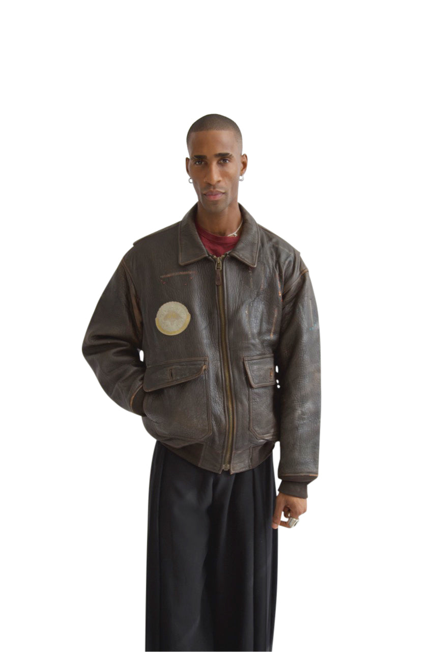 Avirex Distressed Patch Leather Flight Jacket