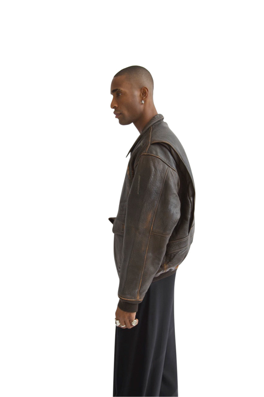 Avirex Distressed Patch Leather Flight Jacket