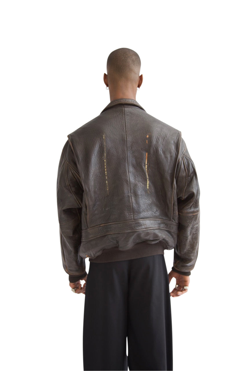 Avirex Distressed Patch Leather Flight Jacket
