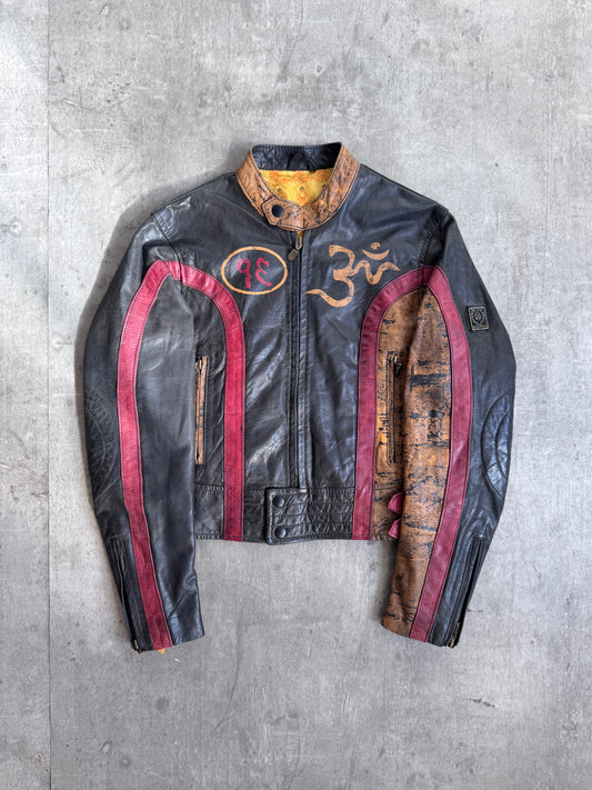 Belstaff Black Prince 'Save Tibet' Painted Moto Leather Jacket