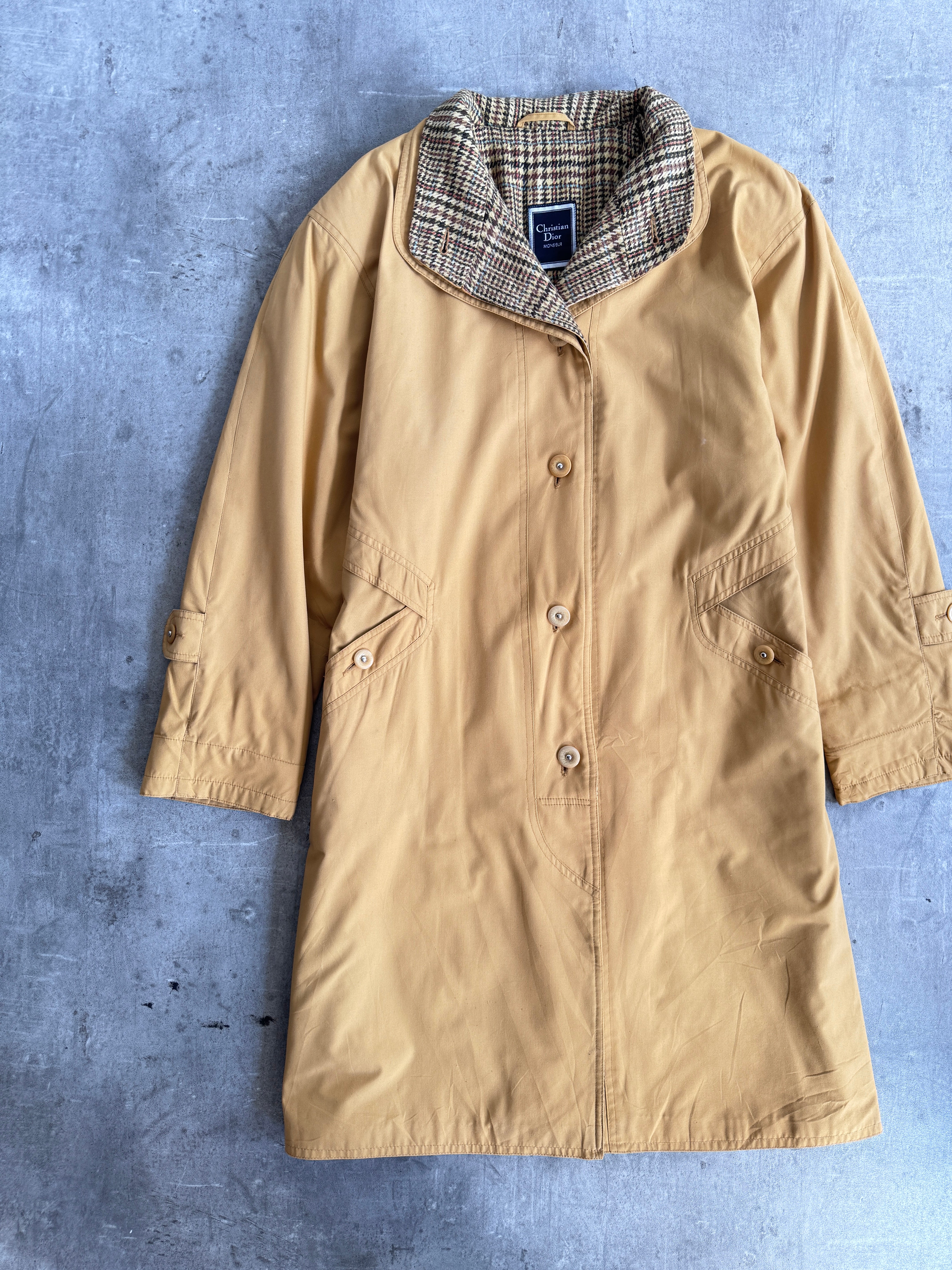 Christian Dior Mustard Herringbone Lined Overcoat – Vintage