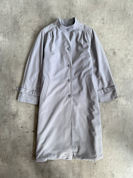 1990s Burberry's Top Pleat Grey Wool Nova Lined Overcoat