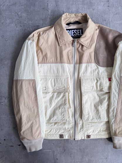 Diesel Beige Panelled Multi Fabric Hybrid Jacket