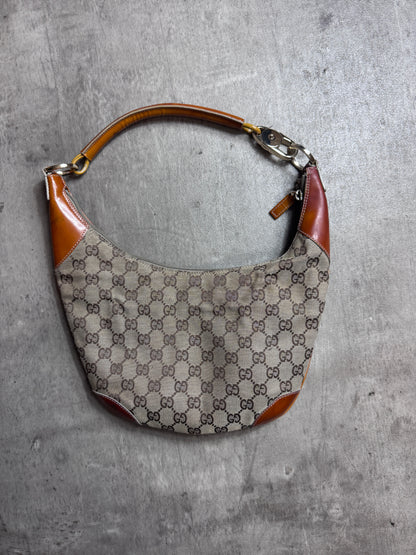 Gucci GG Supreme Beige Canvas Leather Shoulder Bag