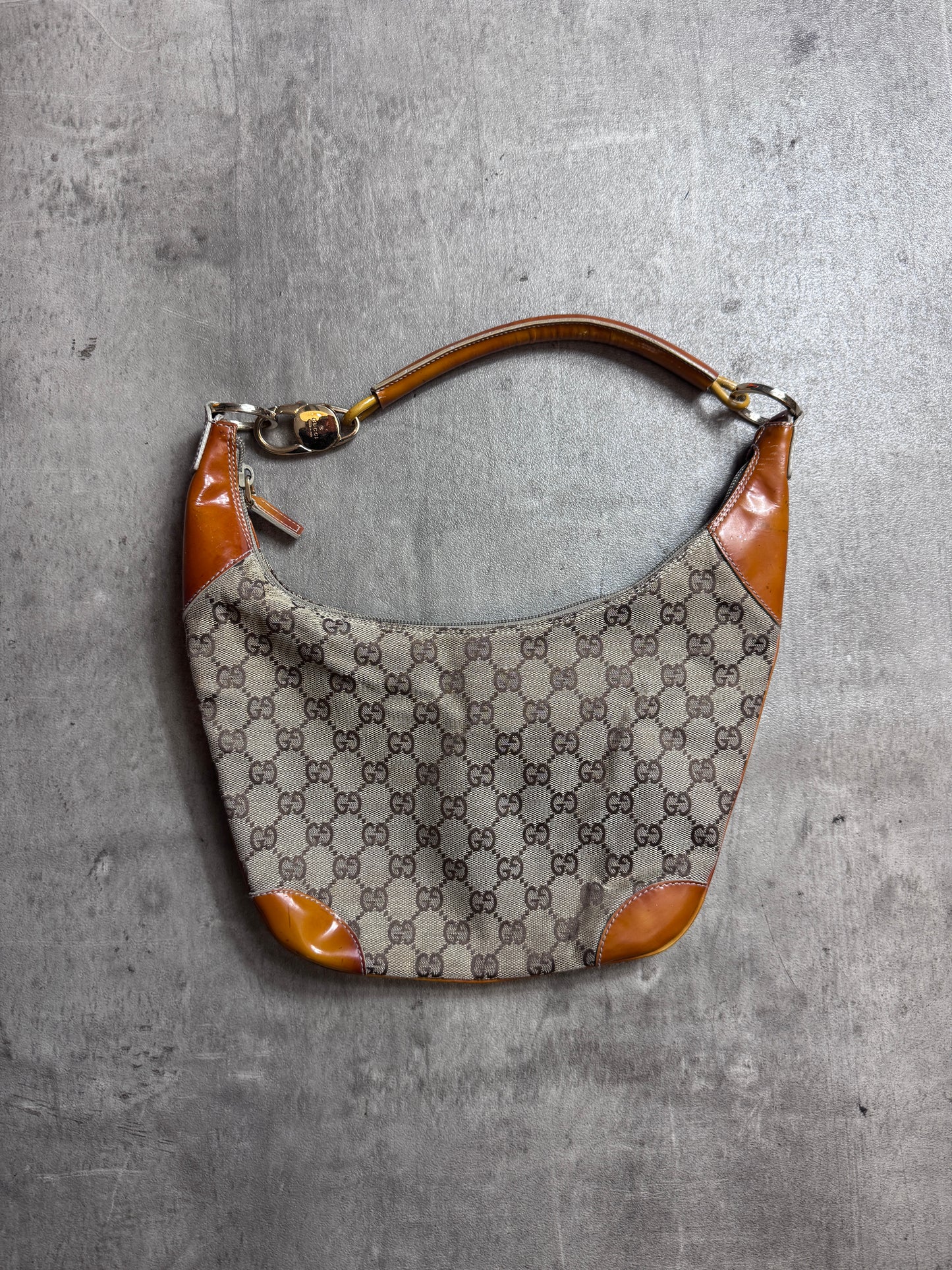 Gucci GG Supreme Beige Canvas Leather Shoulder Bag