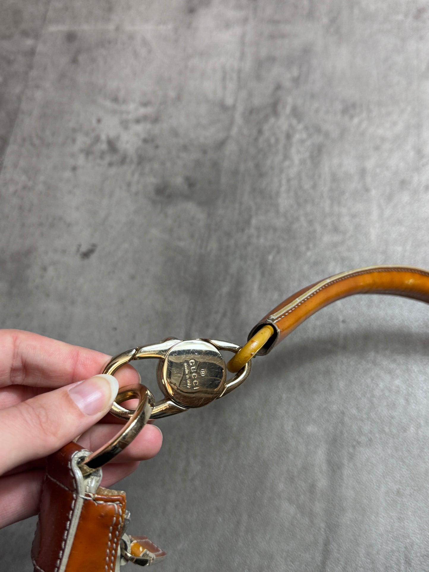 Gucci GG Supreme Beige Canvas Leather Shoulder Bag