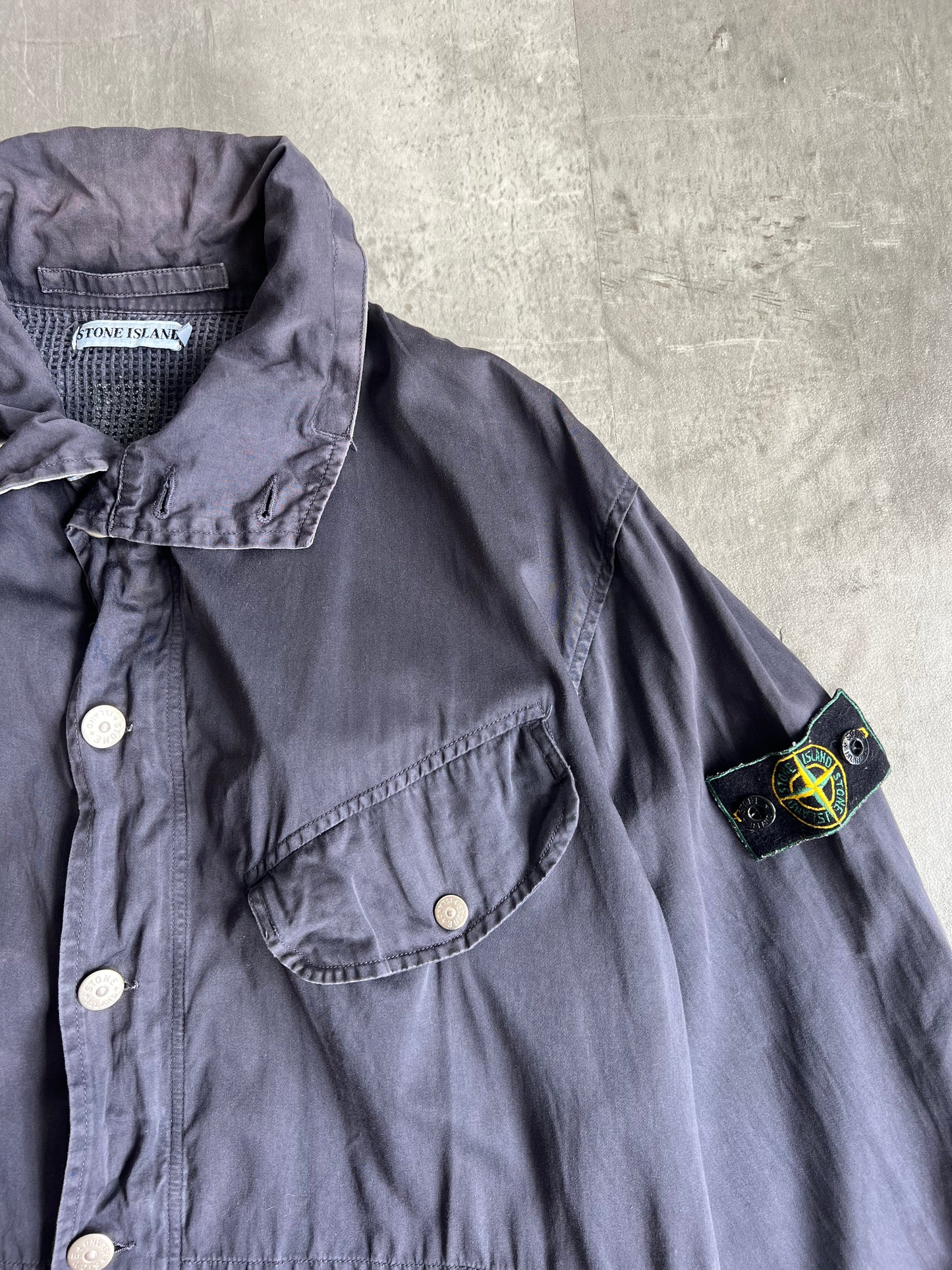 1980s Stone Island Weathered Garment Dyed Cotton Hooded Chore Jacket