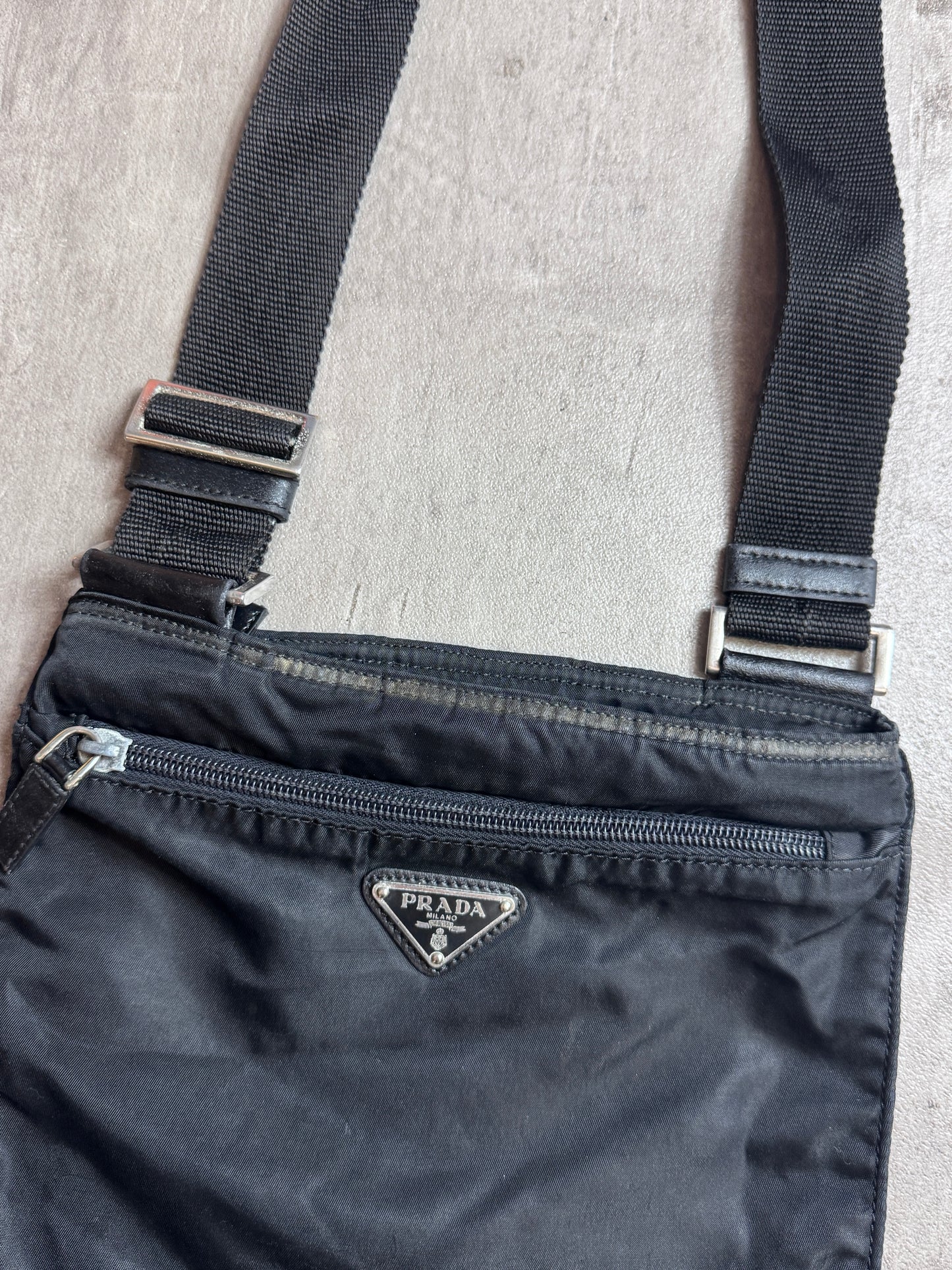 Prada Black Nylon Logo Plaque Sling Bag
