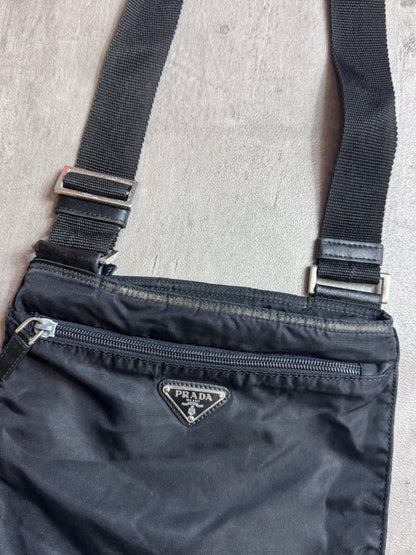 Prada Black Nylon Logo Plaque Sling Bag