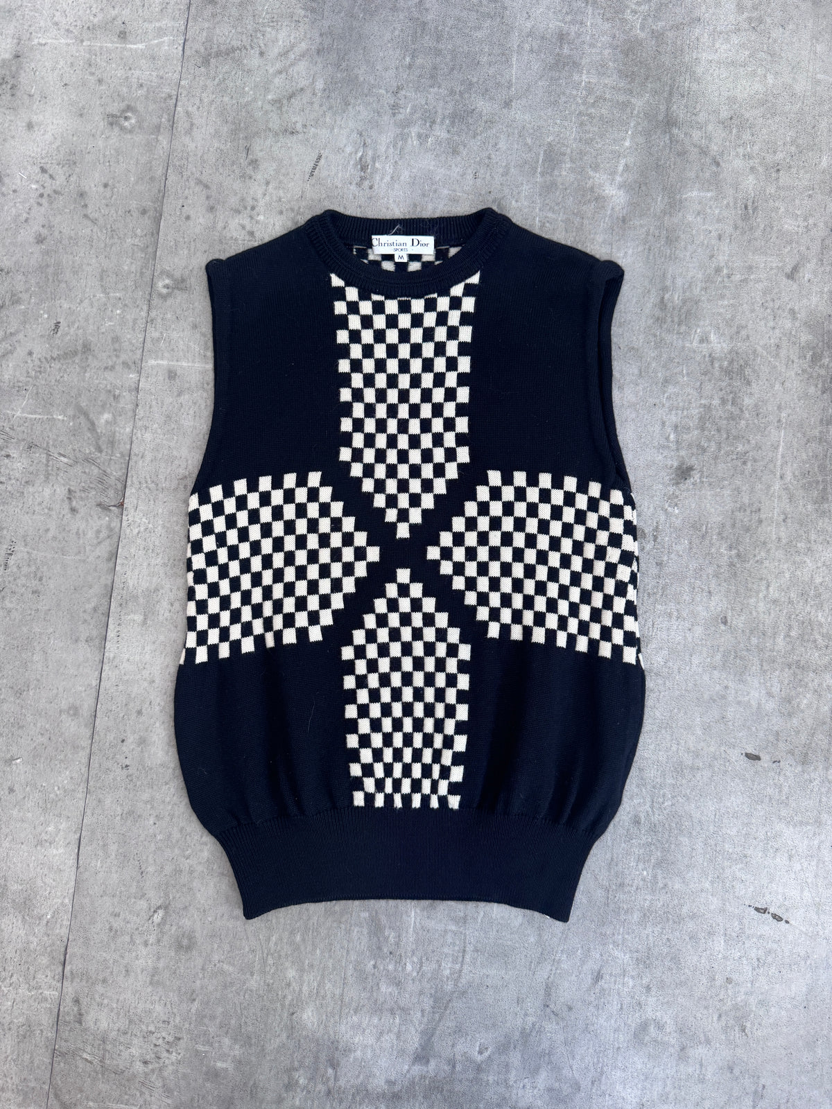 Christian Dior Monochrome Geometric Intarsia Knit Sweater Vest