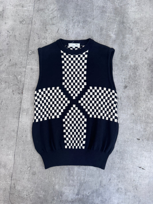 Christian Dior Monochrome Geometric Intarsia Knit Sweater Vest