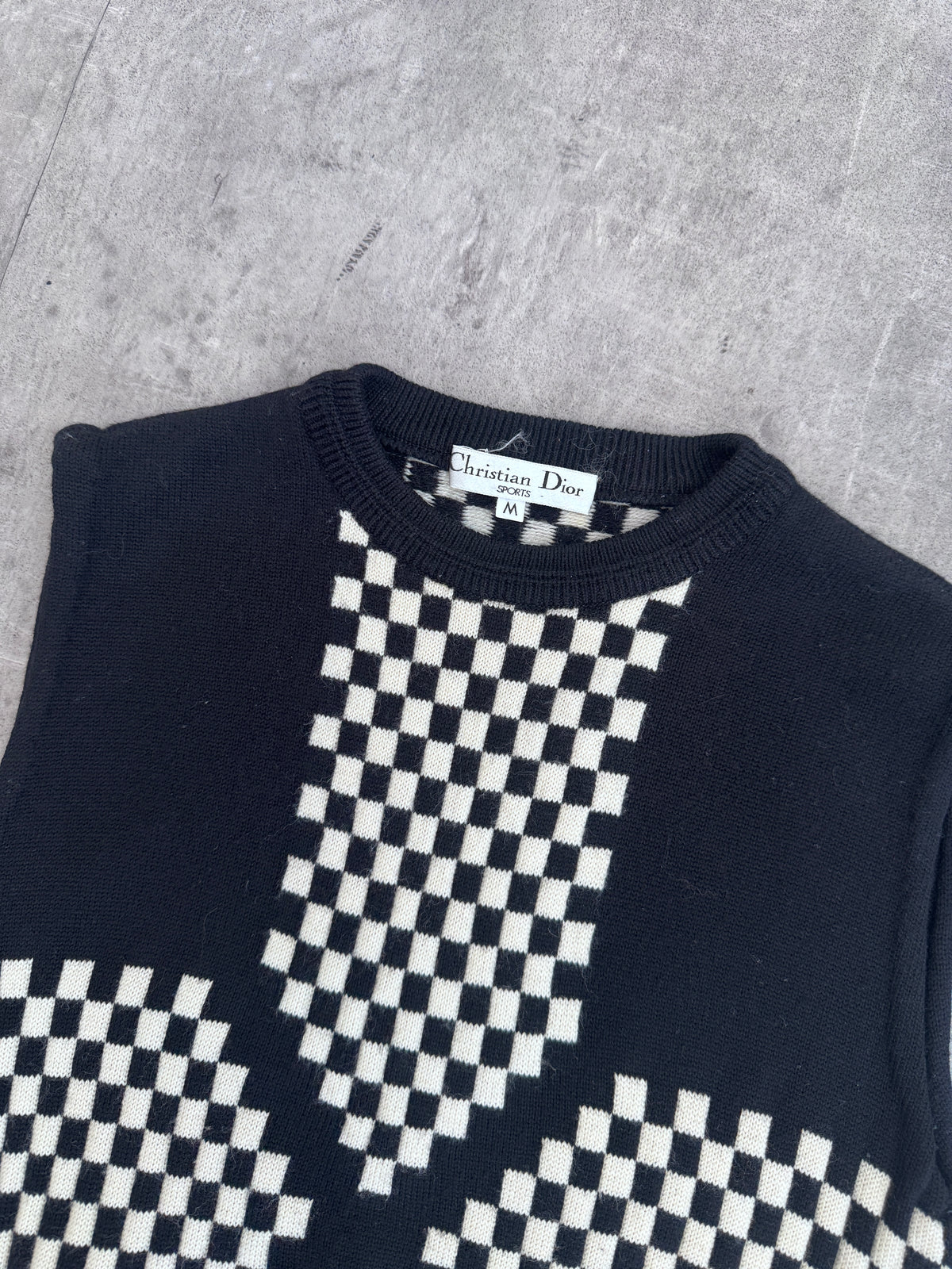 Christian Dior Monochrome Geometric Intarsia Knit Sweater Vest