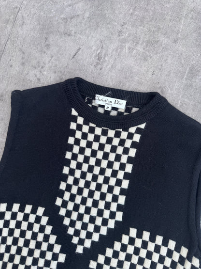 Christian Dior Monochrome Geometric Intarsia Knit Sweater Vest