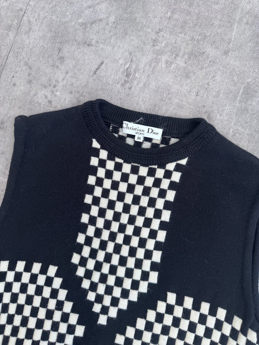 Christian Dior Monochrome Geometric Intarsia Knit Sweater Vest
