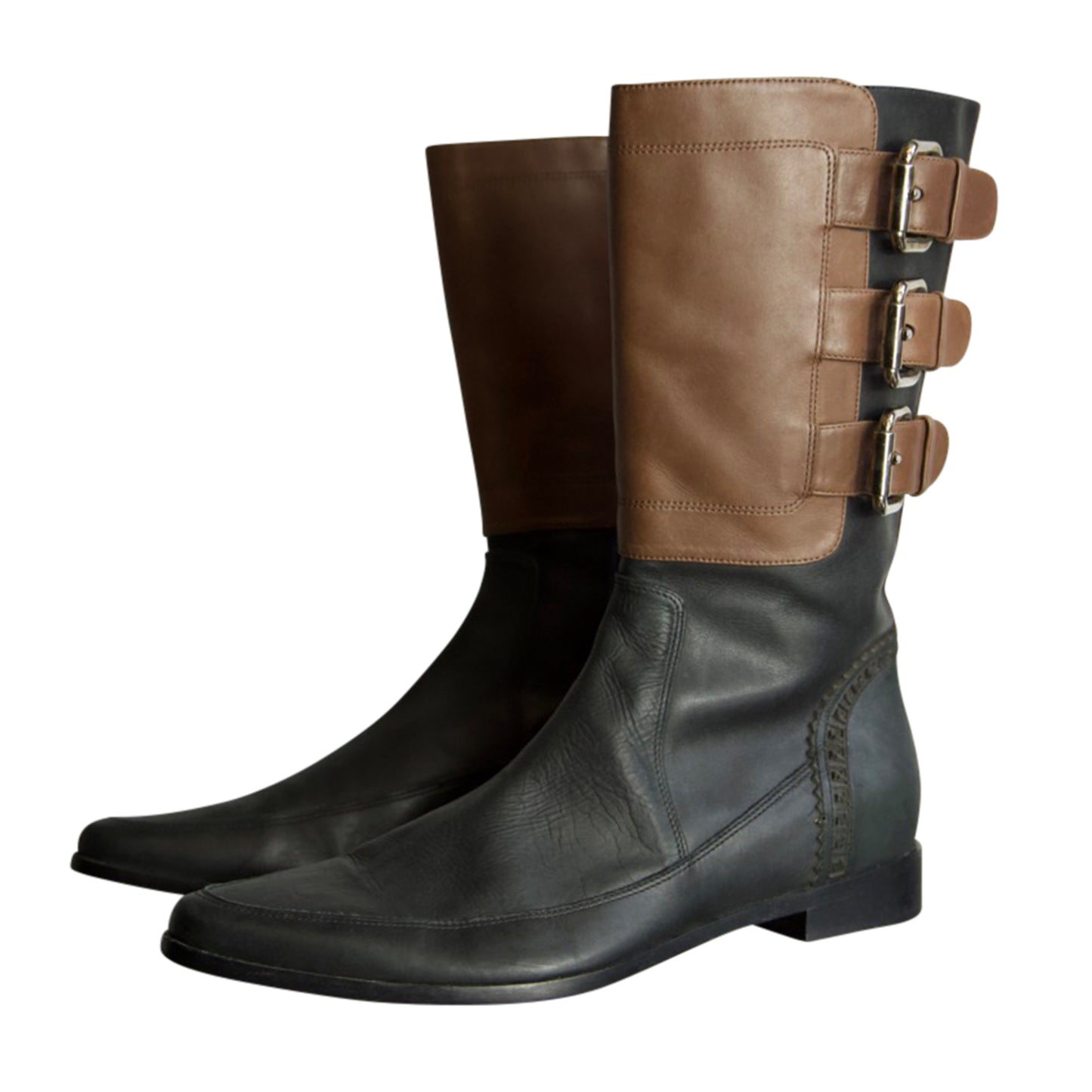 Fendi Leather Buckle Two Tone Boots