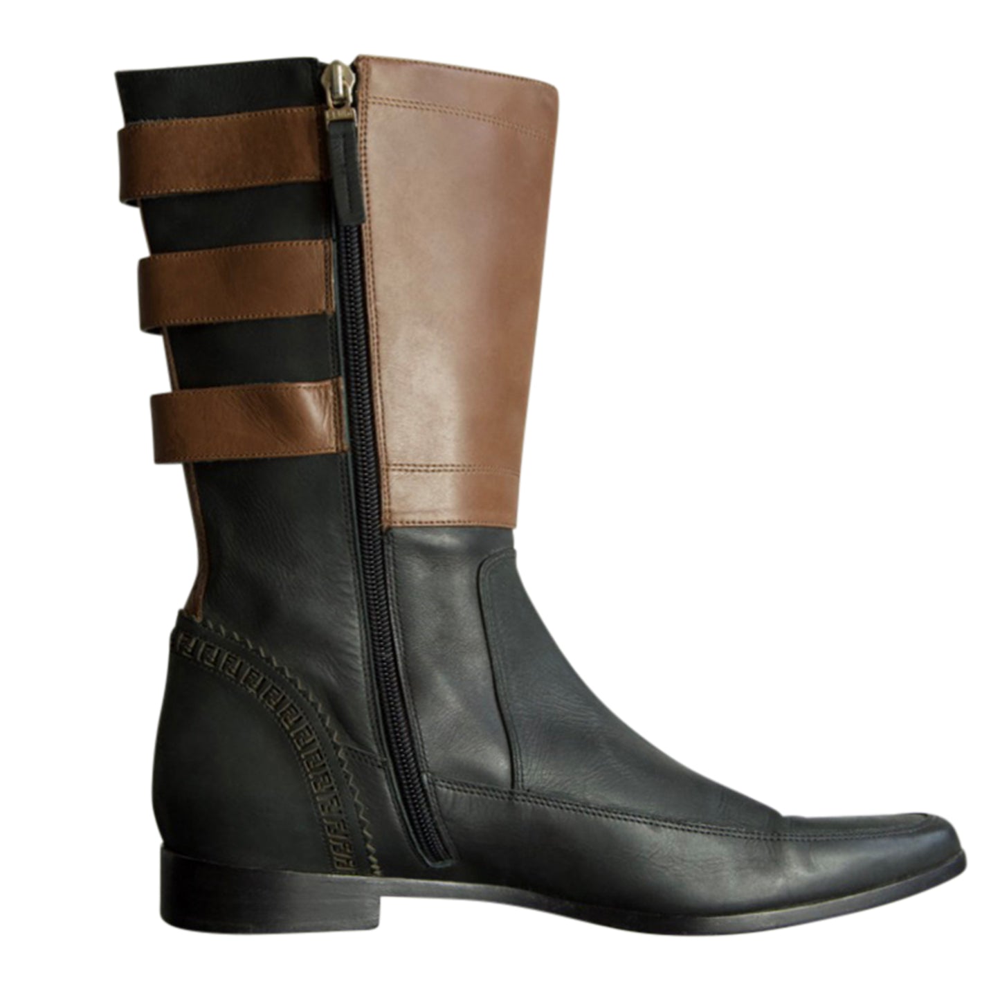 Fendi Leather Buckle Two Tone Boots