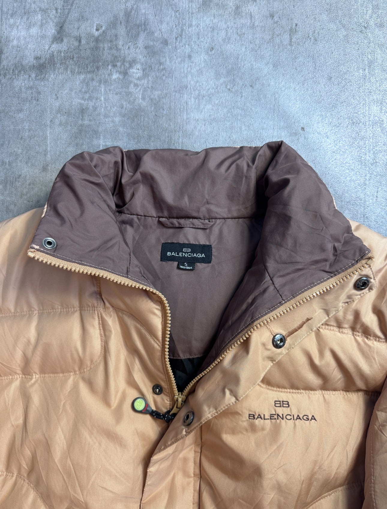 Balenciaga Embroidered Logo Beige Puffer Jacket