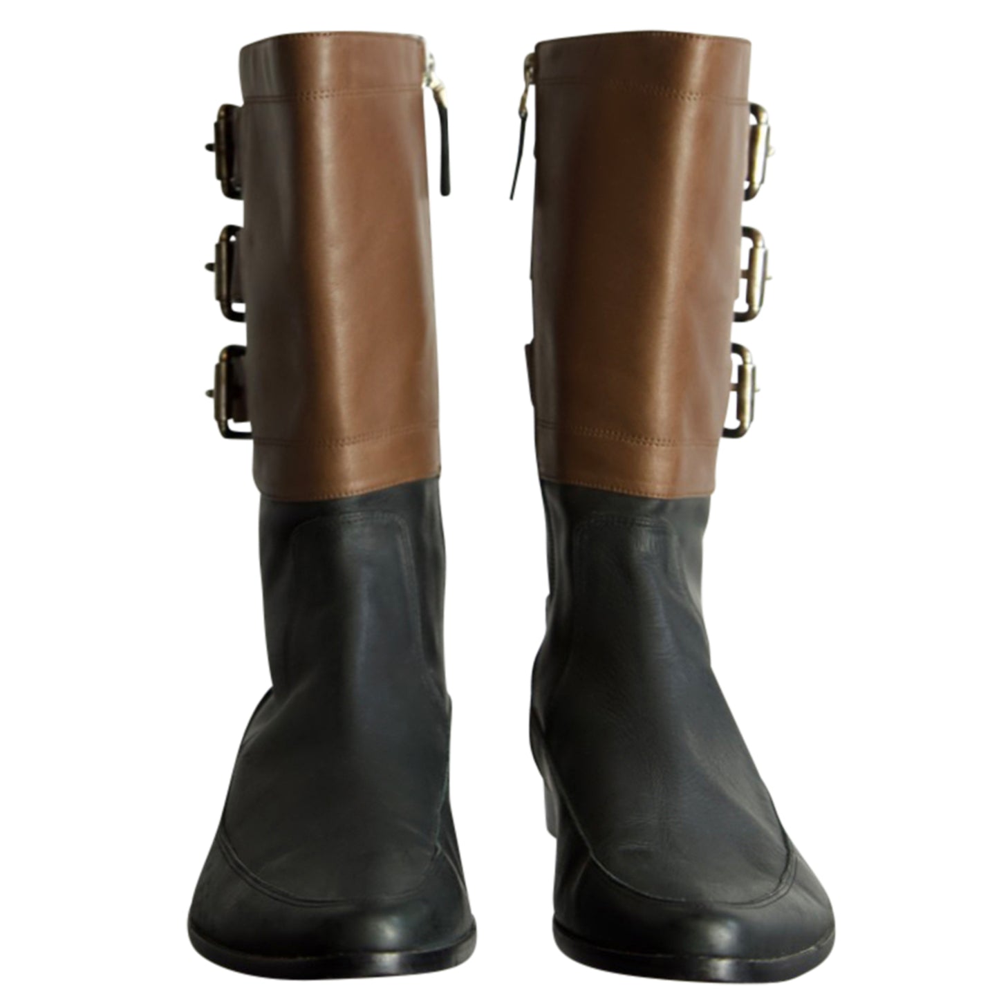 Fendi Leather Buckle Two Tone Boots