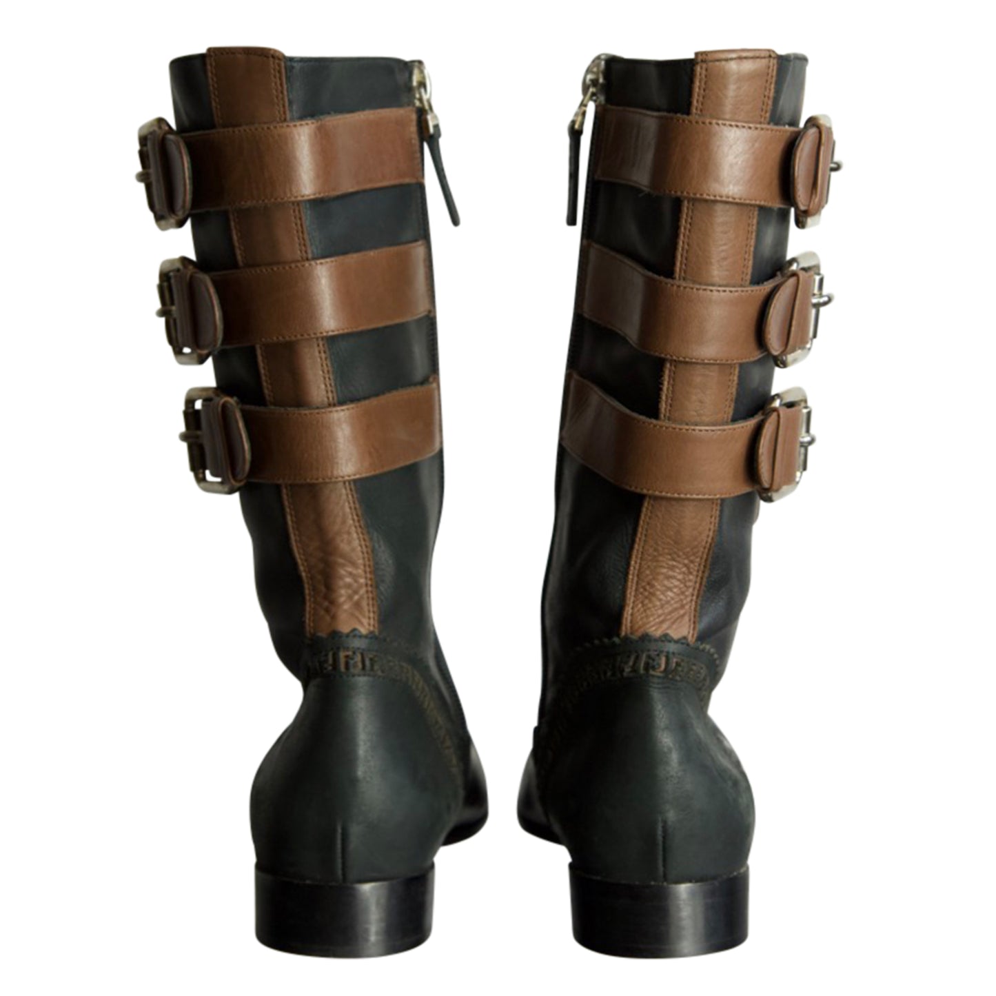 Fendi Leather Buckle Two Tone Boots