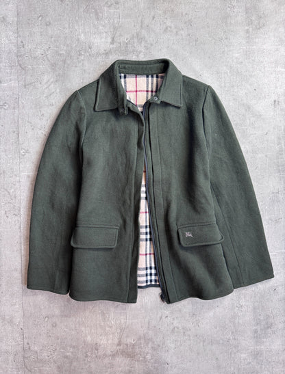 Burberry Nova Check Lined Khaki Wool Harrington Jacket