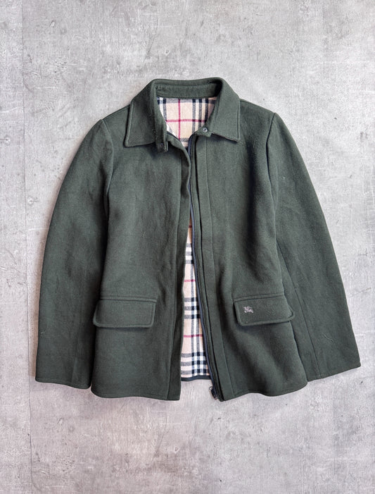 Burberry Nova Check Lined Khaki Wool Harrington Jacket