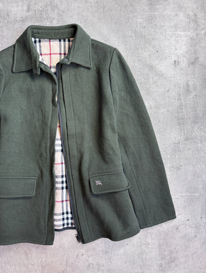 Burberry Nova Check Lined Khaki Wool Harrington Jacket
