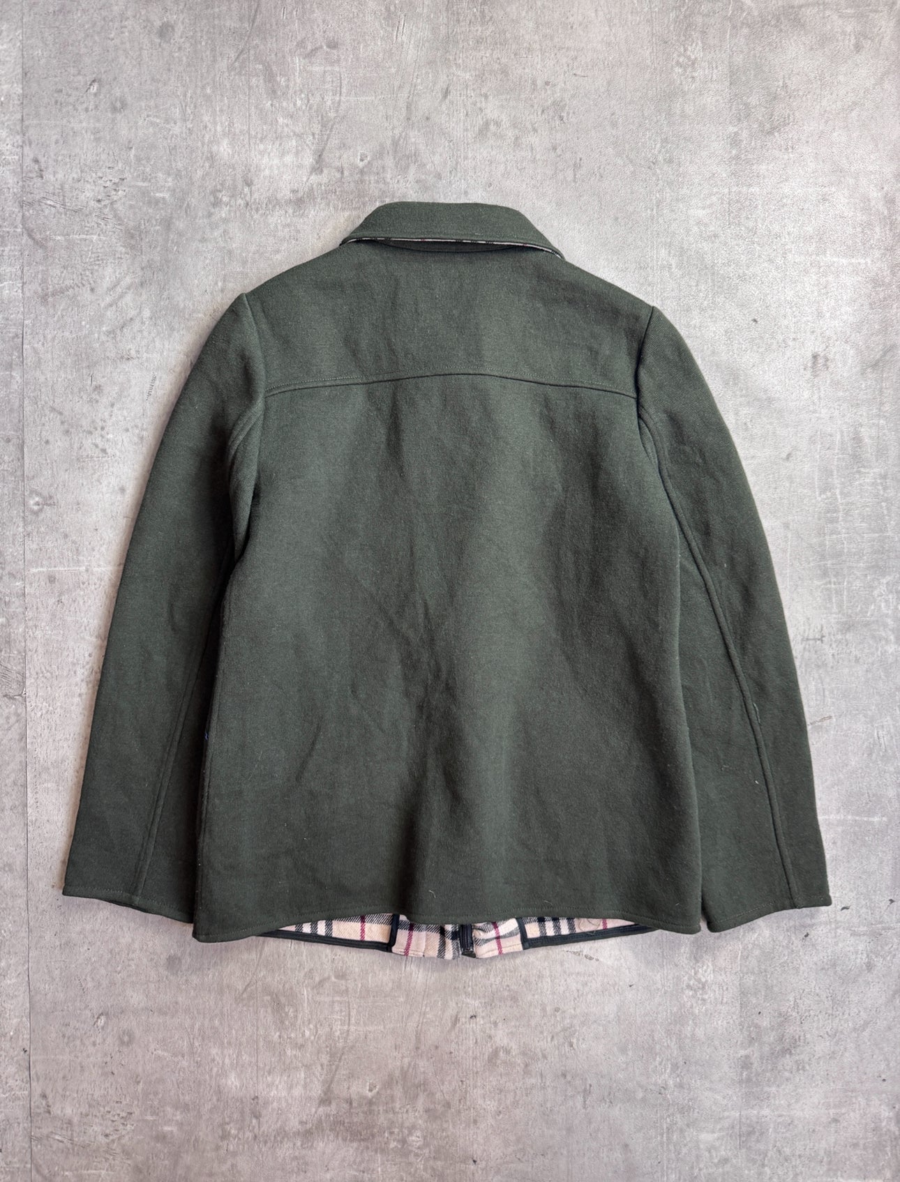 Burberry Nova Check Lined Khaki Wool Harrington Jacket