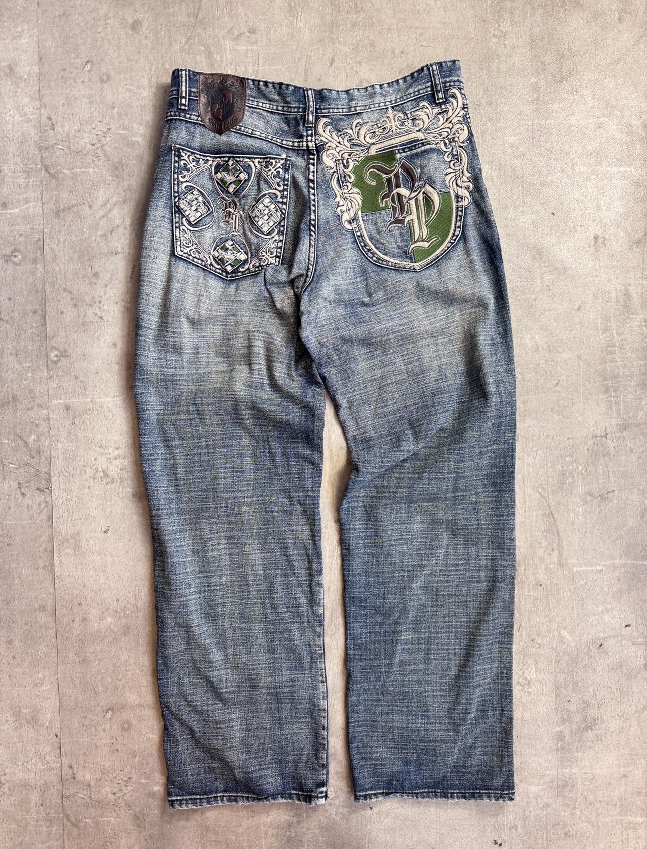 Pelle Pelle Embroidered Logo Crest Distressed Jeans