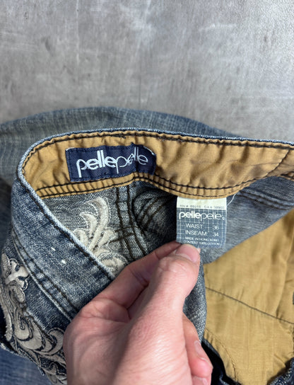 Pelle Pelle Embroidered Logo Crest Distressed Jeans