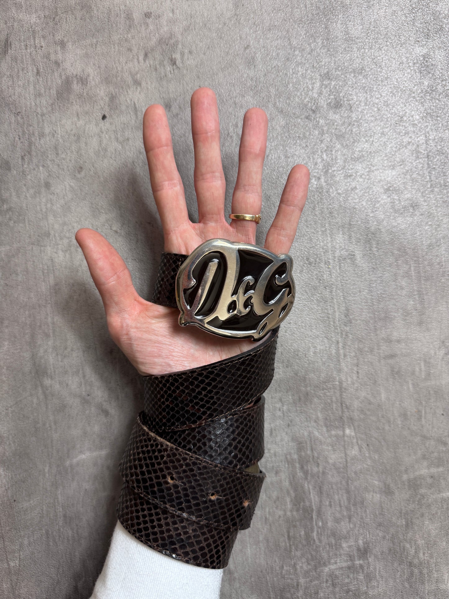 D&G Leather Snakeskin Brown Buckle Belt
