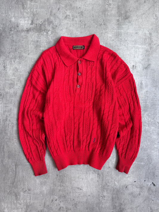 1970's YSL Red Aran Cable Knit Sweater