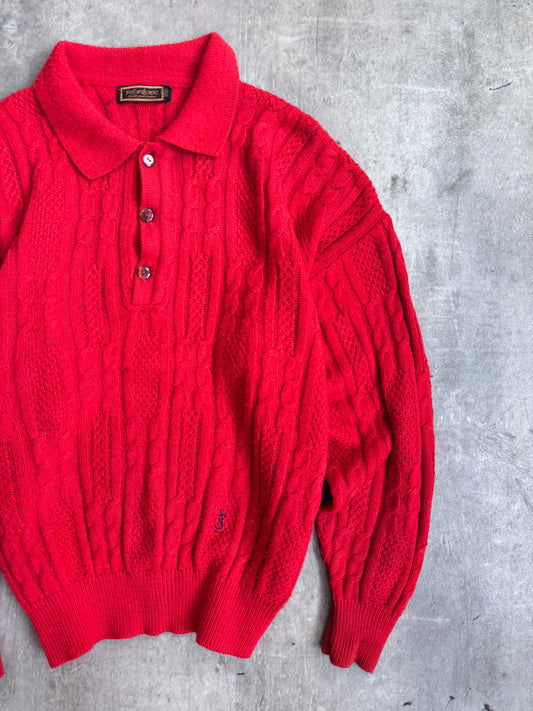 1970's YSL Red Aran Cable Knit Sweater