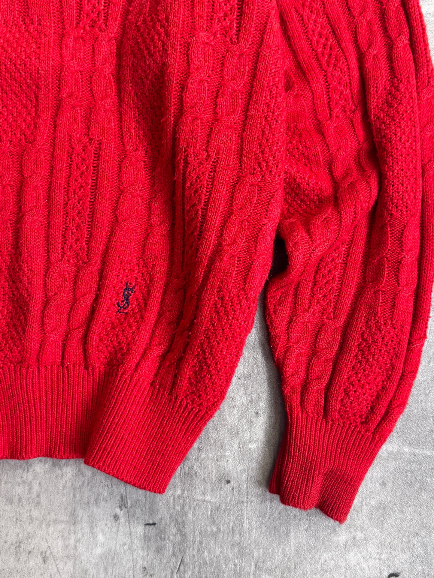 1970's YSL Red Aran Cable Knit Sweater