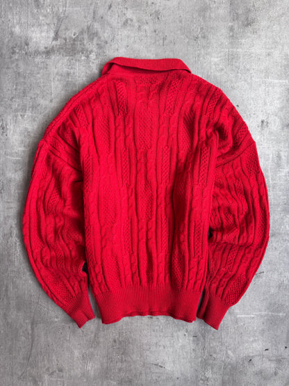 1970's YSL Red Aran Cable Knit Sweater