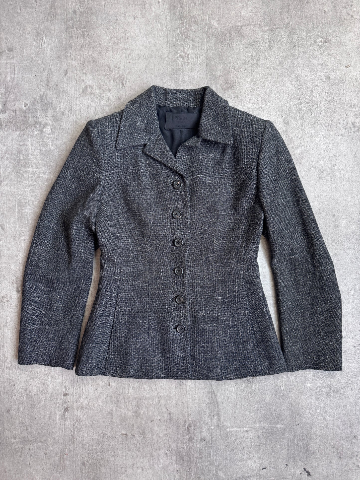 1999 Prada Milano Grey Linen Blend Cropped Woven Blazer