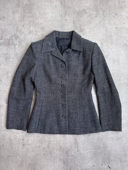 1999 Prada Milano Grey Linen Blend Cropped Woven Blazer