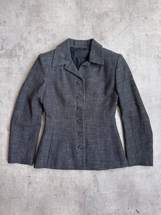 1999 Prada Milano Grey Linen Blend Cropped Woven Blazer