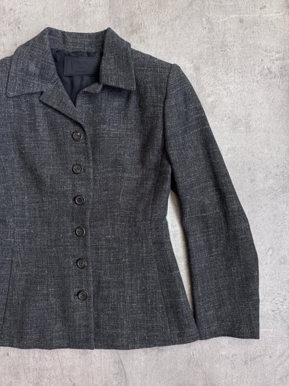 1999 Prada Milano Grey Linen Blend Cropped Woven Blazer