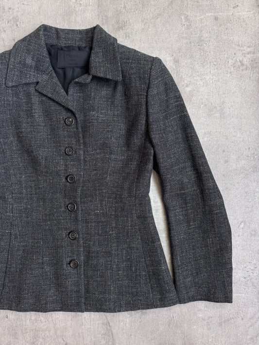1999 Prada Milano Grey Linen Blend Cropped Woven Blazer
