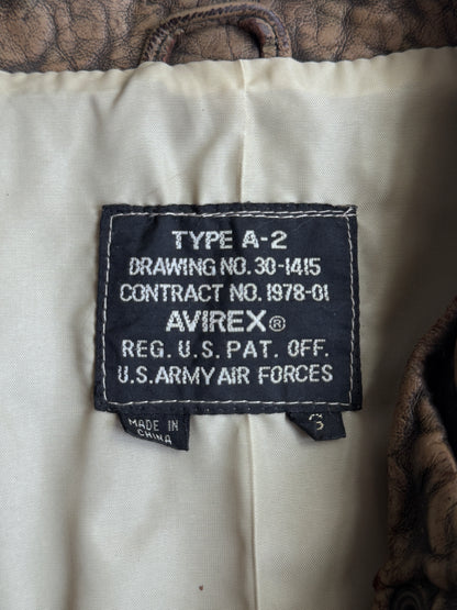1990's Avirex A-2 Distressed Brown Leather Flight Jacket