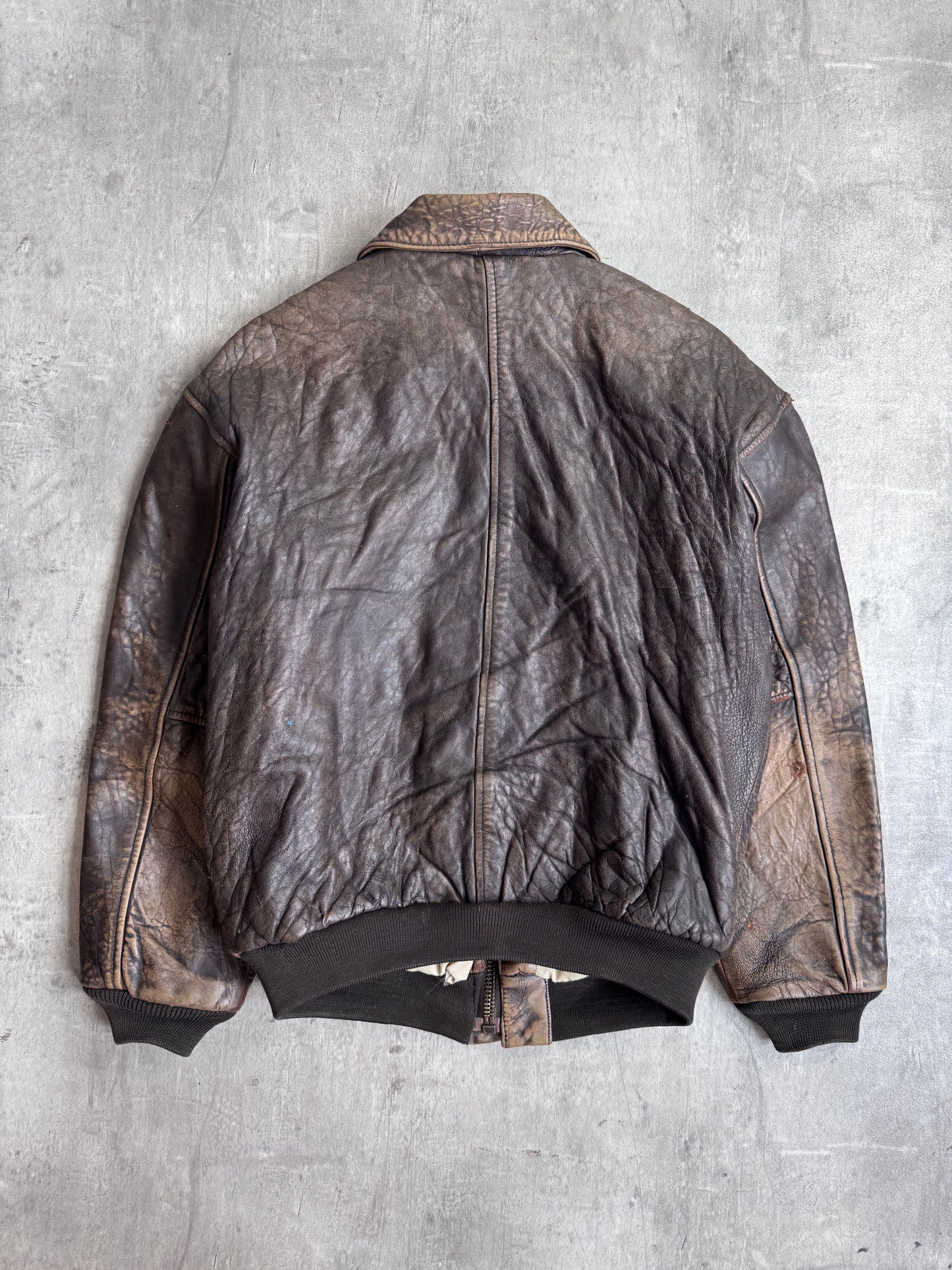1990's Avirex A-2 Distressed Brown Leather Flight Jacket
