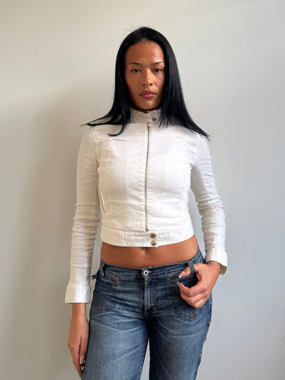 1990's Fendi Jeans White Cropped Moto Jacket