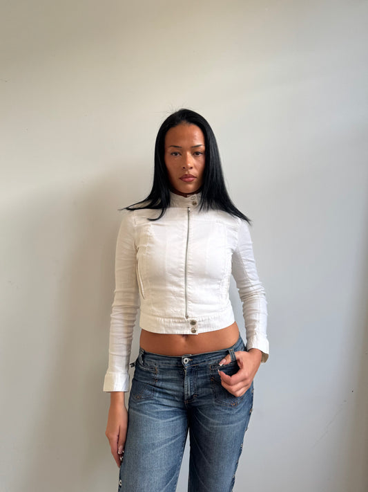 1990's Fendi Jeans White Cropped Moto Jacket