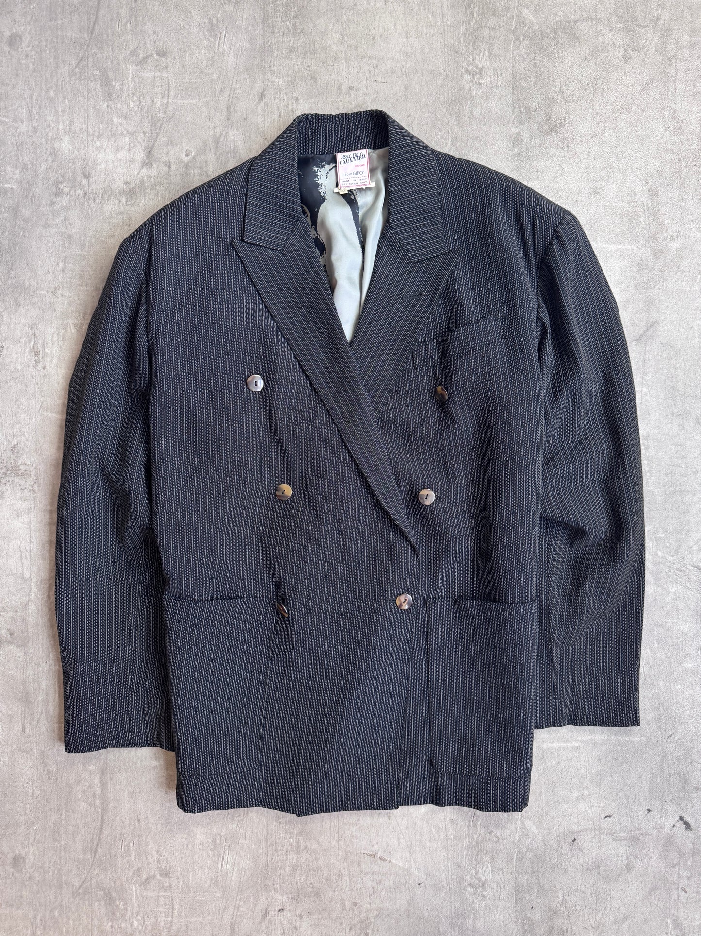 1980's JPG Low Cut Pinstripe Double Breasted  Blazer