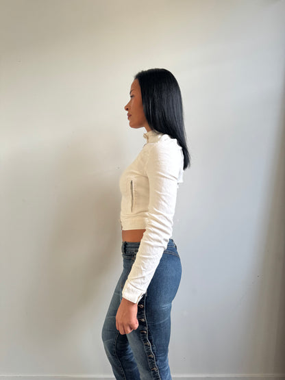 1990's Fendi Jeans White Cropped Moto Jacket