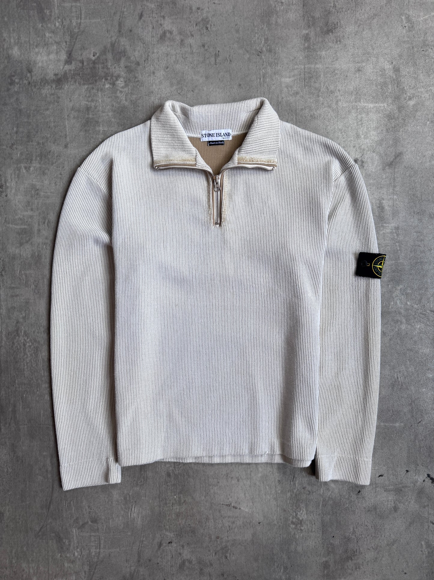 S/S 2002 Stone Island Beige Ribbed Quarter Zip Sweater