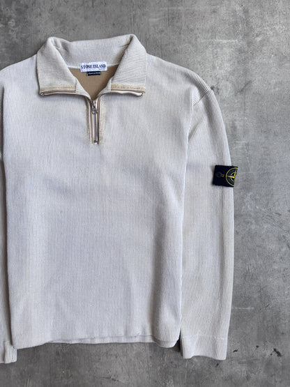 S/S 2002 Stone Island Beige Ribbed Quarter Zip Sweater