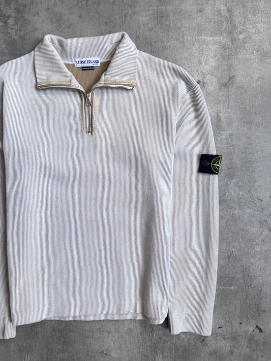 S/S 2002 Stone Island Beige Ribbed Quarter Zip Sweater